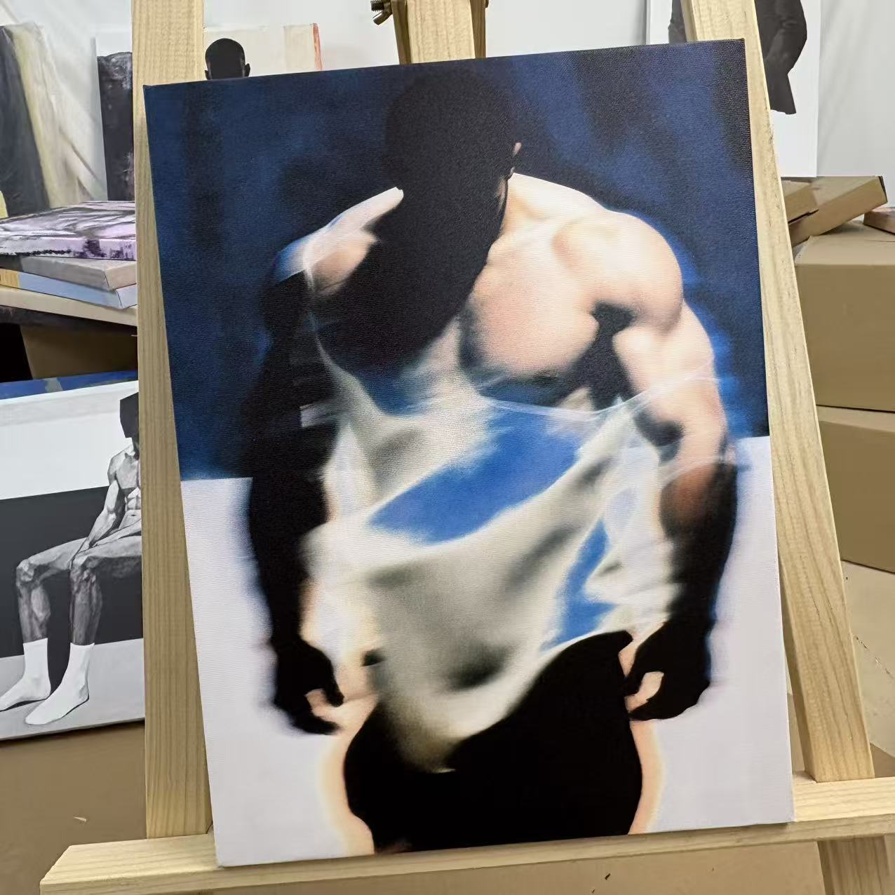 暗调艺术抽象男体油画肌肉男特写装饰画微喷客厅布置玄关人体艺术