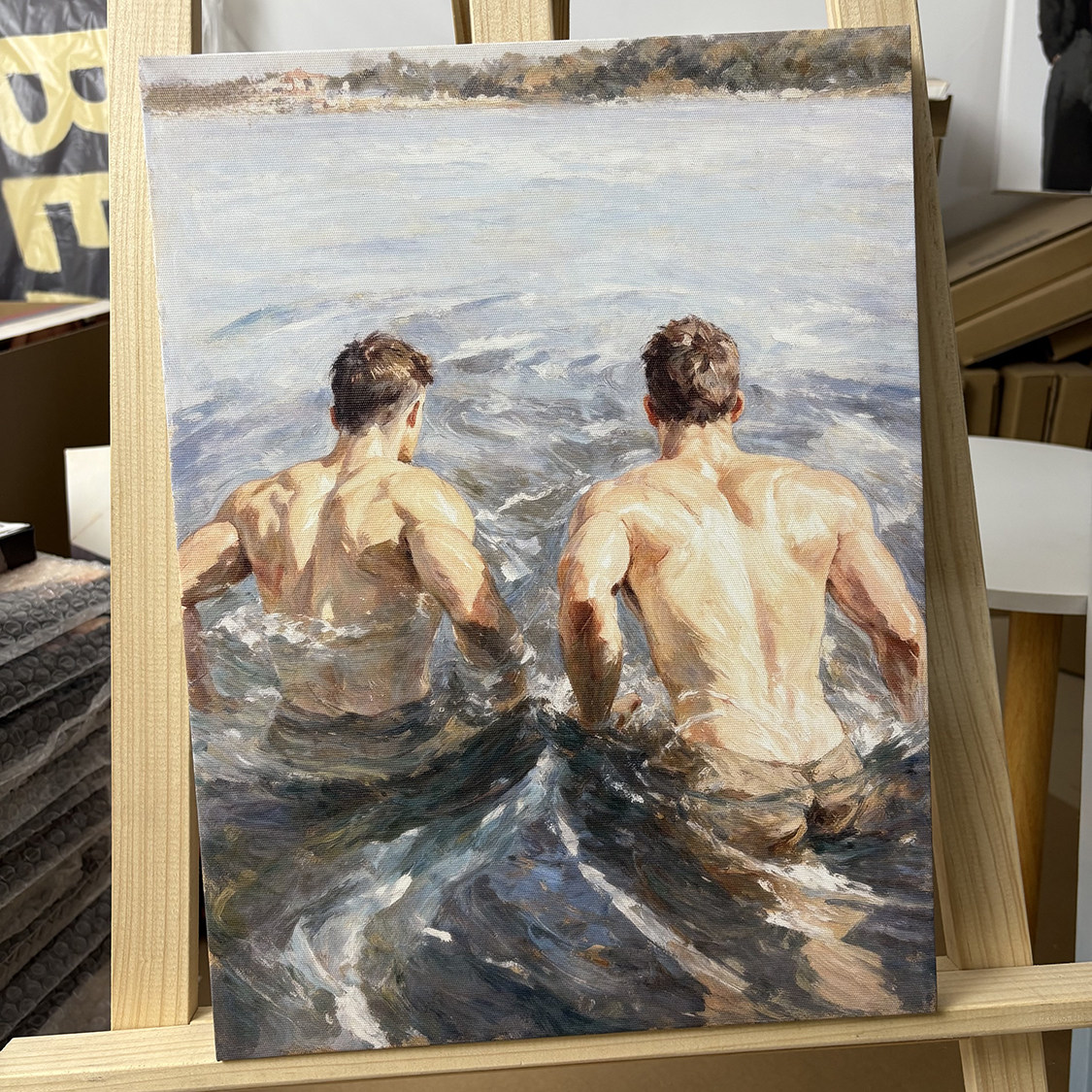 肌肉男戏水装饰画伙伴挂画喷绘油画卧室靠墙男体工作室画框艺术