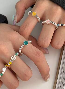 女创意彩虹小熊爱心个性戒指指环潮