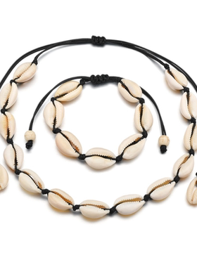 女潮流简约网红贝壳项链套装锁骨学生贝壳手工打结手链