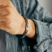 999纯银唐草扭线维京战镯男士 霸气复古手镯粗犷大气定制锤纹手环