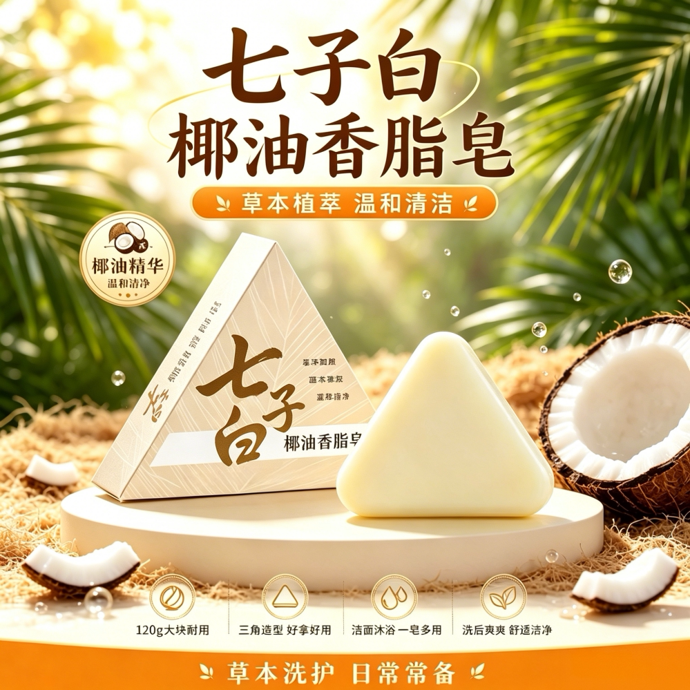 七子白洁面皂手工洗脸皂草本植萃控油美女男士香皂