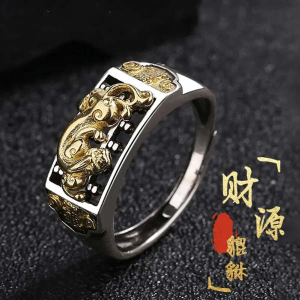 【高端品质】霸气财源貔貅算盘戒指男士个性食指戒中国风运转指环