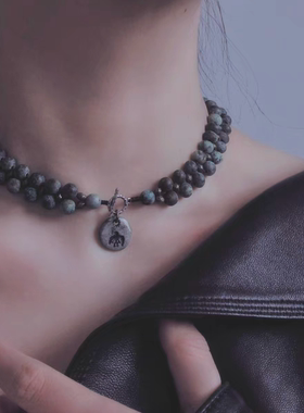 WINNME·风淬·天然非洲磨砂绿松石绿短项链choker原创手工设计