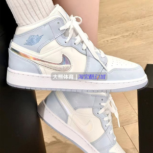 专柜正品耐克 Air Jordan 1 AJ1白蓝女高帮复古篮球鞋DV5575-140