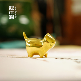 2026新品书房小猫黄铜镇纸笔搁摆件文房好礼中式礼品