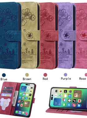 适用三星 Galaxy S24/S26/S23 Ultra/A33/A53/A22 5G/A13/A54/A34/A52/A15 全系列樱花猫 压花手机皮套保护壳