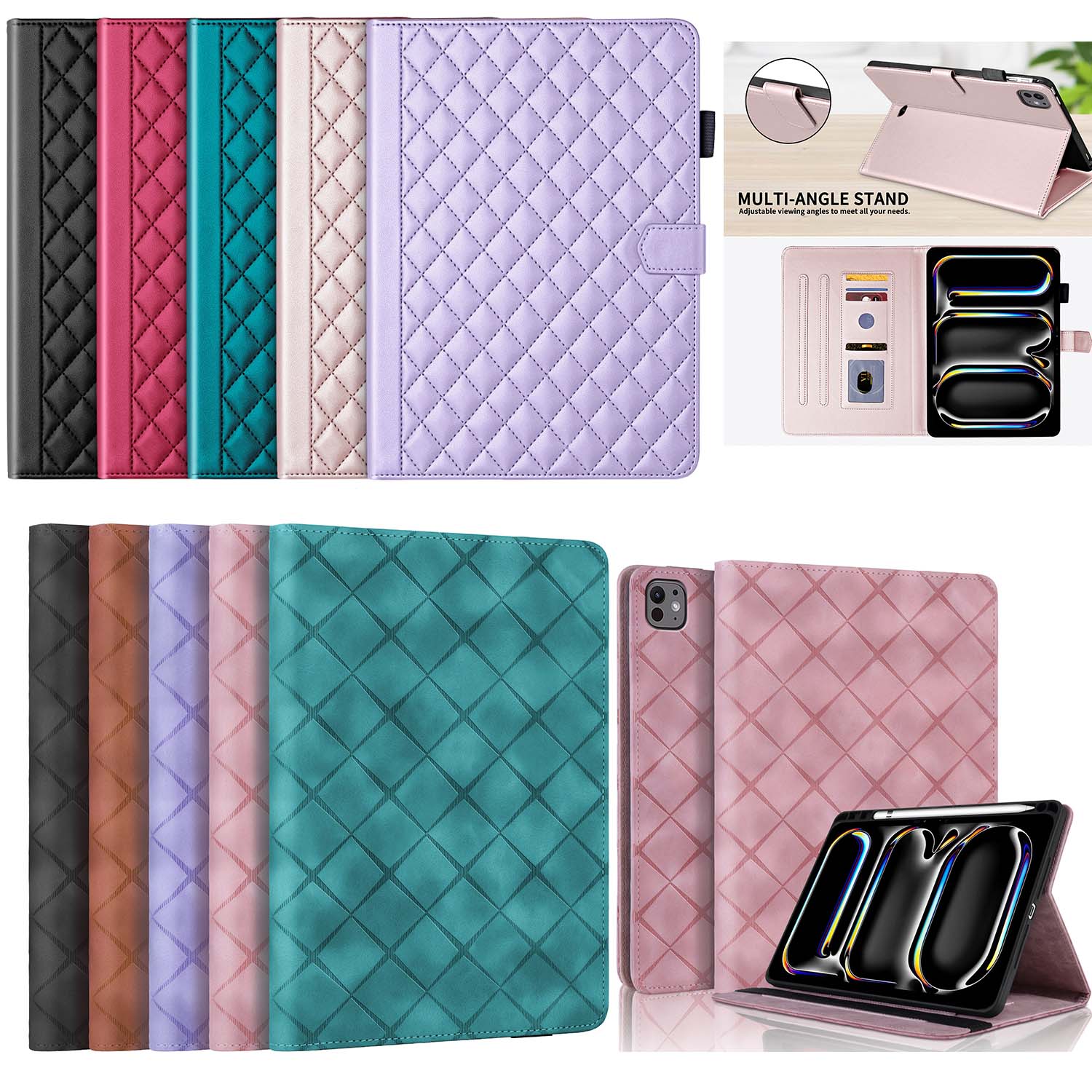 适用三星 Galaxy Tab A8 10.5/S9FE/S9/A9 PLUS/A9/S10 PLUS/S6 LITE 菱形小香风 平板保护皮套 防摔