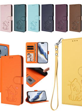 适用三星 Galaxy S26/S9/S10/S21Plus/S25/S24/S20FE/S23 FE/S24 Ultra/S21FE PT22爱心猫压花 翻盖式 防摔