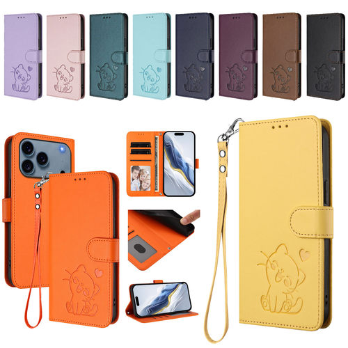 适用三星 Galaxy S26/S9/S10/S21Plus/S25/S24/S20FE/S23 FE/S24 Ultra/S21FE PT22爱心猫压花 翻盖式 防摔