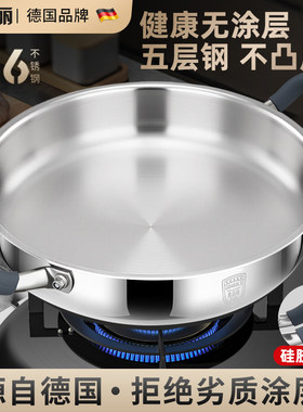 双耳平底锅316不锈钢煎锅大号不粘锅烤肉盘海鲜烙饼生煎包专用锅