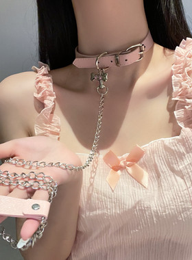 小狗骨头项圈女情调小狗牵引绳choker颈炼皮革puppy小众设计项链