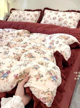 A类全棉双层纱四件套加厚豆豆绒牛奶绒被套床单床笠床上用品冬季