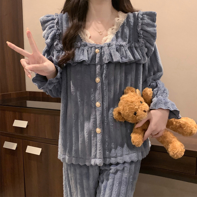 睡衣女珊瑚绒可外穿家居服套装