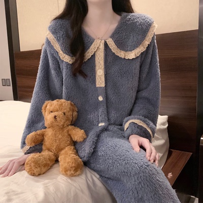 秋冬季睡衣女士珊瑚绒可外穿套装