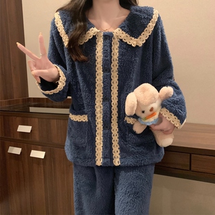 2025新款秋冬季睡衣女士珊瑚绒加绒加厚可外穿高级感家居服套装