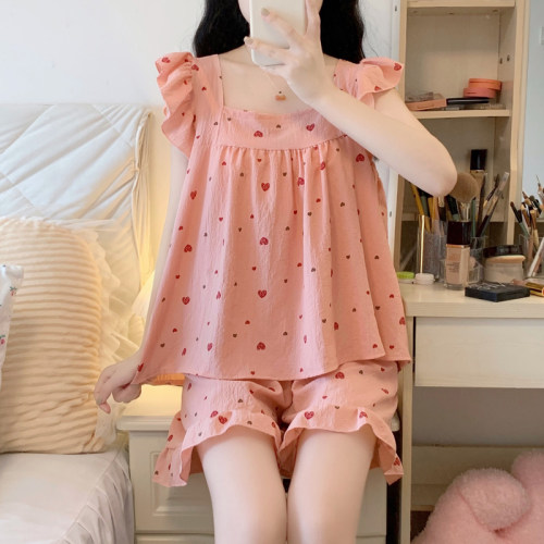 网红风睡衣女夏款纯棉可外穿套装