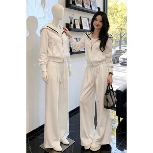 韩系高级感休闲运动服套装女春季小香风时尚连帽卫衣阔腿裤两件套
