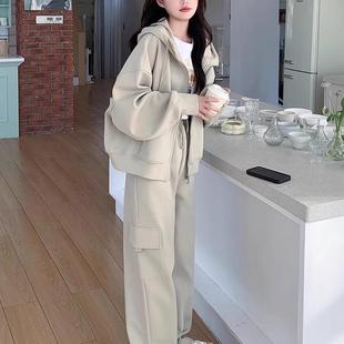 两件套 小个子运动连帽卫衣外套卫裤 学院风休闲套装 女2025春秋新款