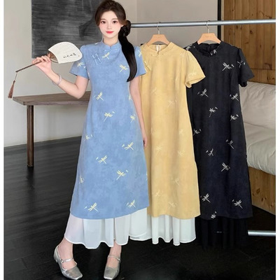 大码女装新中式改良旗袍连衣裙