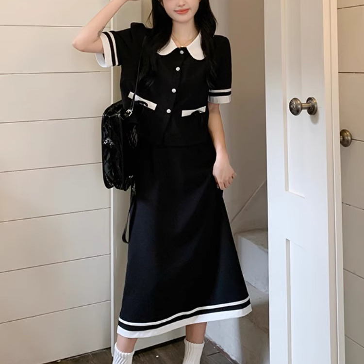 减龄小香风法式套装女夏撞色