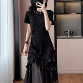 高级质感洋气别致长裙子显瘦时尚 法式 轻奢连衣裙女夏款 网纱鱼尾裙