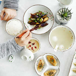 清仓 日式雪点樱花陶瓷餐具4.5寸米饭碗吃饭碗盘子汤碗菜盘