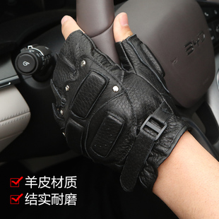 羊皮半指手套男士秋冬季骑行开车摩托车户外战术训练防滑真皮手套
