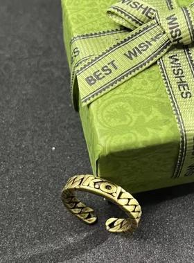 个性复古黑金色KO戒指 拳王拳击胜利戒指小众设计百搭指环手饰