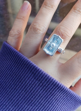 法式文艺风方形餐盘戒指女小众个性不规则盘子微镶珍珠开口可调节