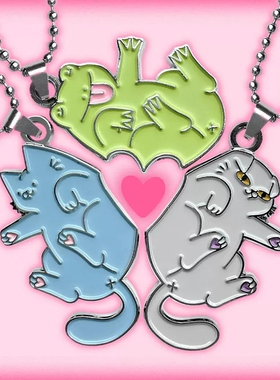 小众原创新品 蓝污猫情侣项链 BBF PENDANTS 爱心套链项链