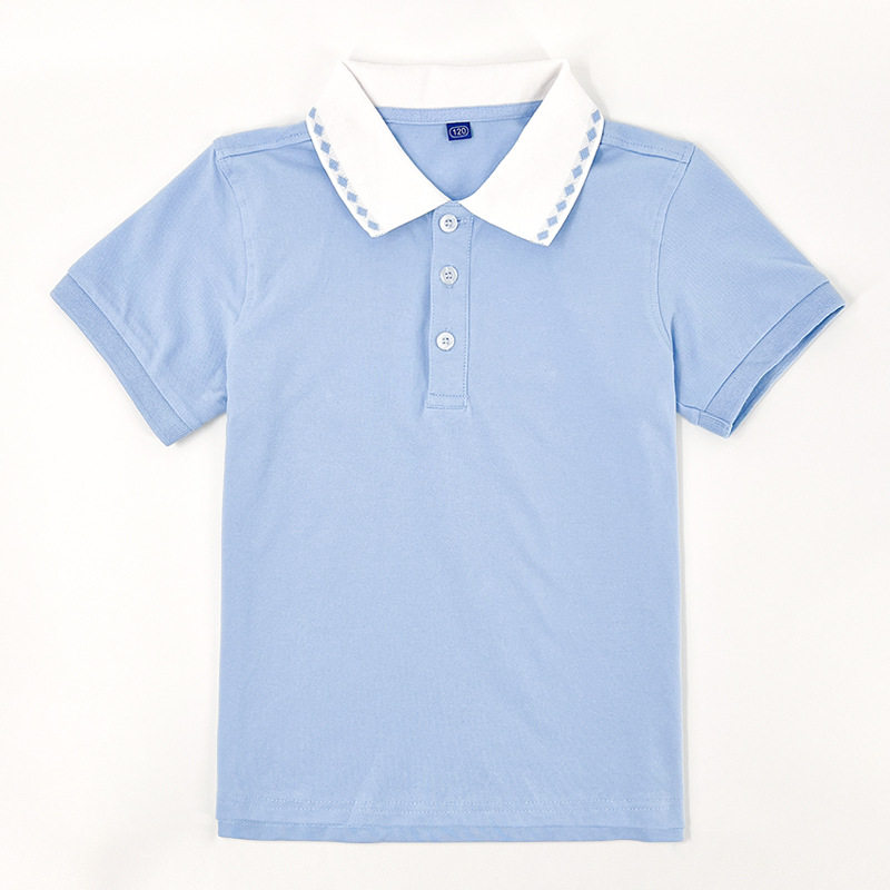 小学生校服女大童短袖浅蓝色心形领夏季校服上衣薄款T恤POLO衫