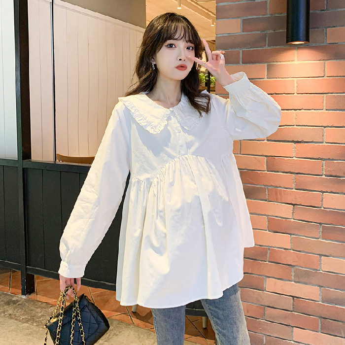 임부복 가을 상의 패셔너블한 루즈 셔츠 봄 가을 대형 베이비돌 셔츠 하의 셔츠 및 드레스