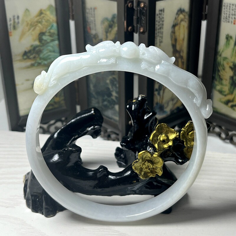 缅甸天然翡翠A货玉石手镯摆件