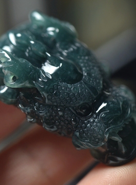 天然翡翠玉石A货蓝绿色龙头吊坠霸气龙头玉石挂件带证书