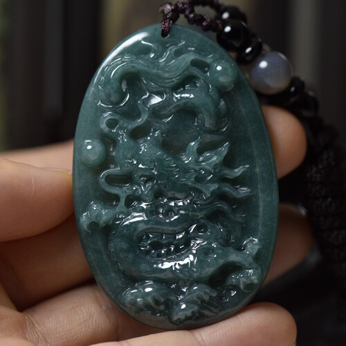 天然翡翠玉石盘龙龙牌吊坠 正品翡翠玉珠宝龙牌雕件 挂件送证书