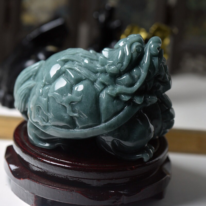 现货一物一图天然翡翠A货玉石大龙龟摆件大气龙头龟摆饰摆件带证