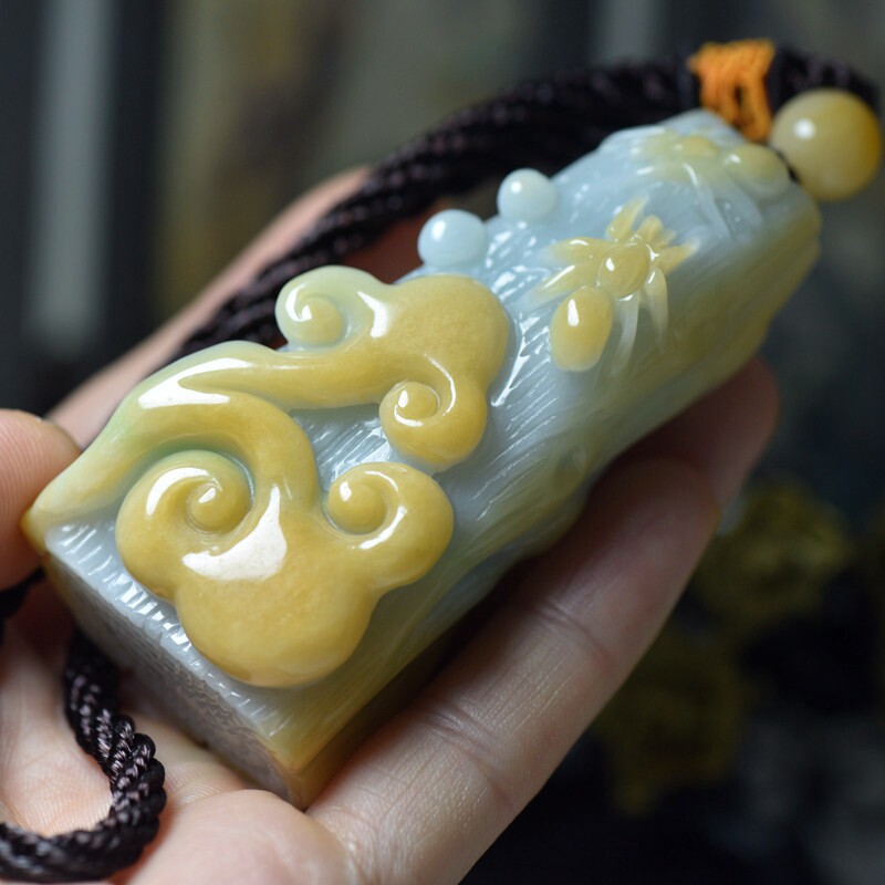 缅甸翡翠A货枯木逢春手把件证书