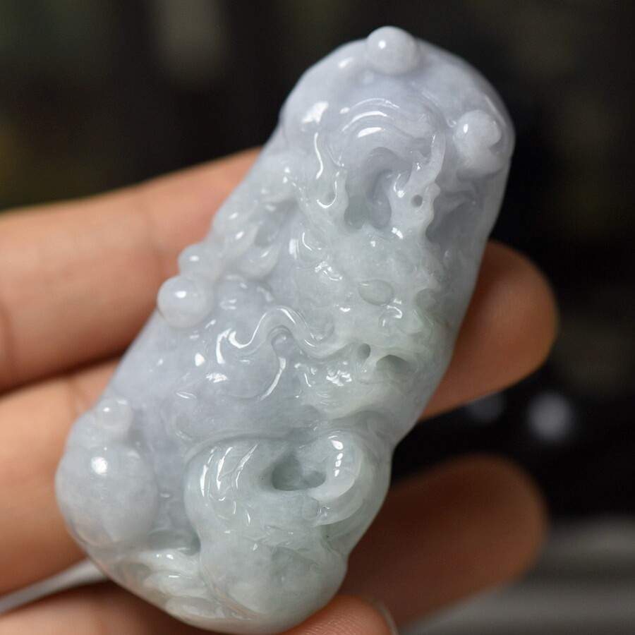 翡翠玉石龙牌吊坠 缅甸天然A货玉器龙行四海颈饰挂件 保真送证