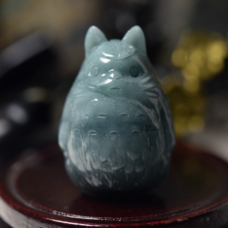 天然翡翠A货玉石龙猫摆件把件玉器玉石带证书