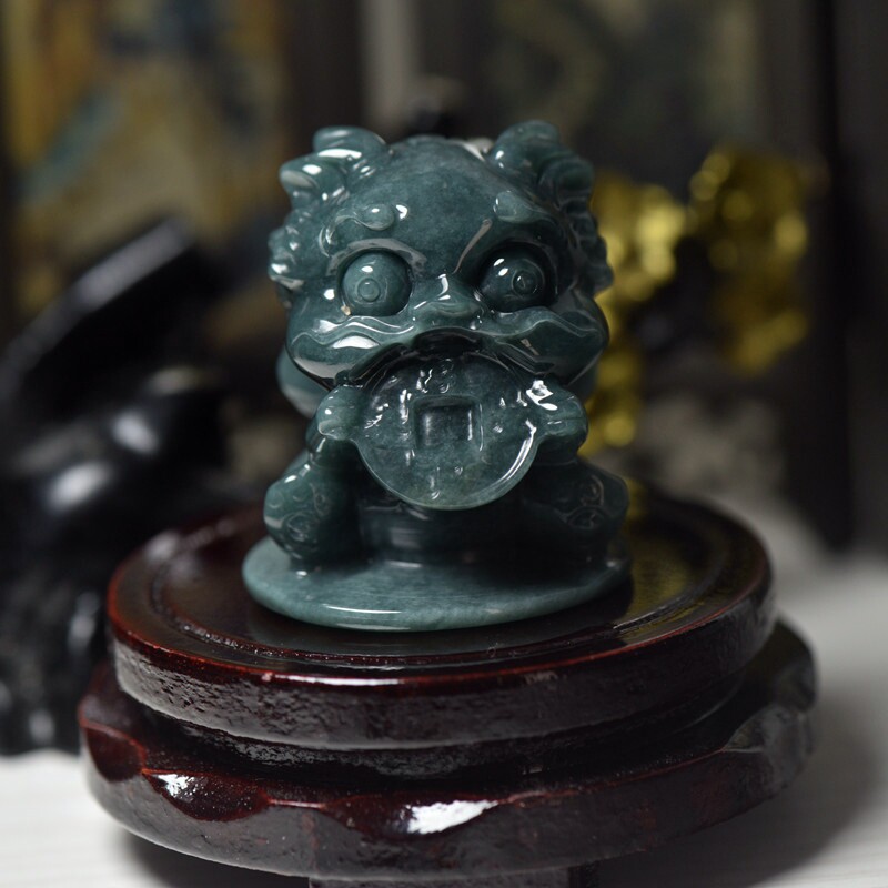 天然翡翠A货玉石吞金兽摆件玉器工厂直销小摆玉器带证书