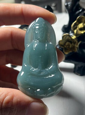 天然翡翠玉石观音吊坠 正品危地马拉男款观音玉器挂件保真送证书