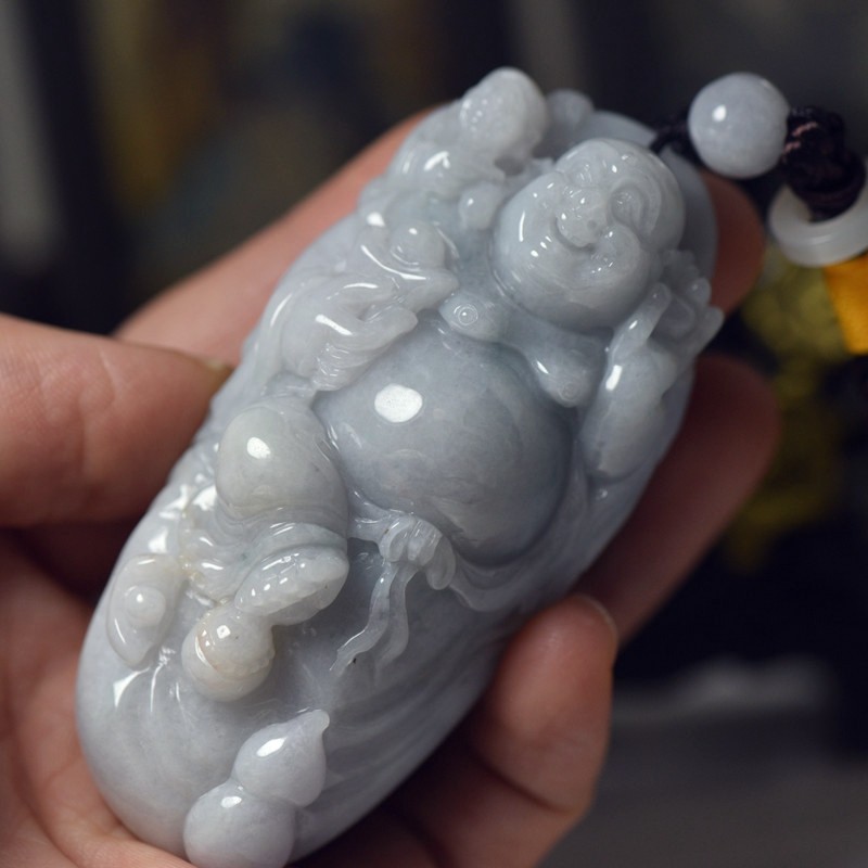 A货缅甸翡翠玉石佛公把件手玩件玉器弥勒佛玉石笑佛玉器带证书