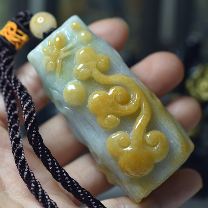缅甸翡翠A货黄翡手把件带证