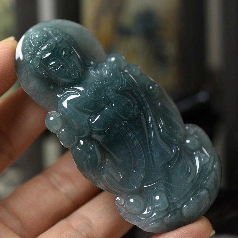 天然翡翠玉石观音吊坠 正品危地马拉男款观音玉器挂件保真送证书