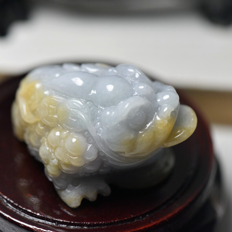 缅甸翡翠A货玉石金蟾摆件把件玉石三脚蟾蜍玉器蟾蜍把件带证