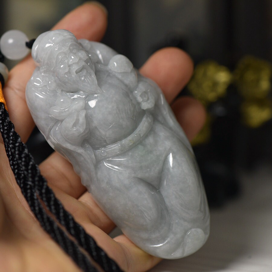 缅甸天然翡翠A货玉石财神把件手玩件玉器男女款玉财神手拿玉器