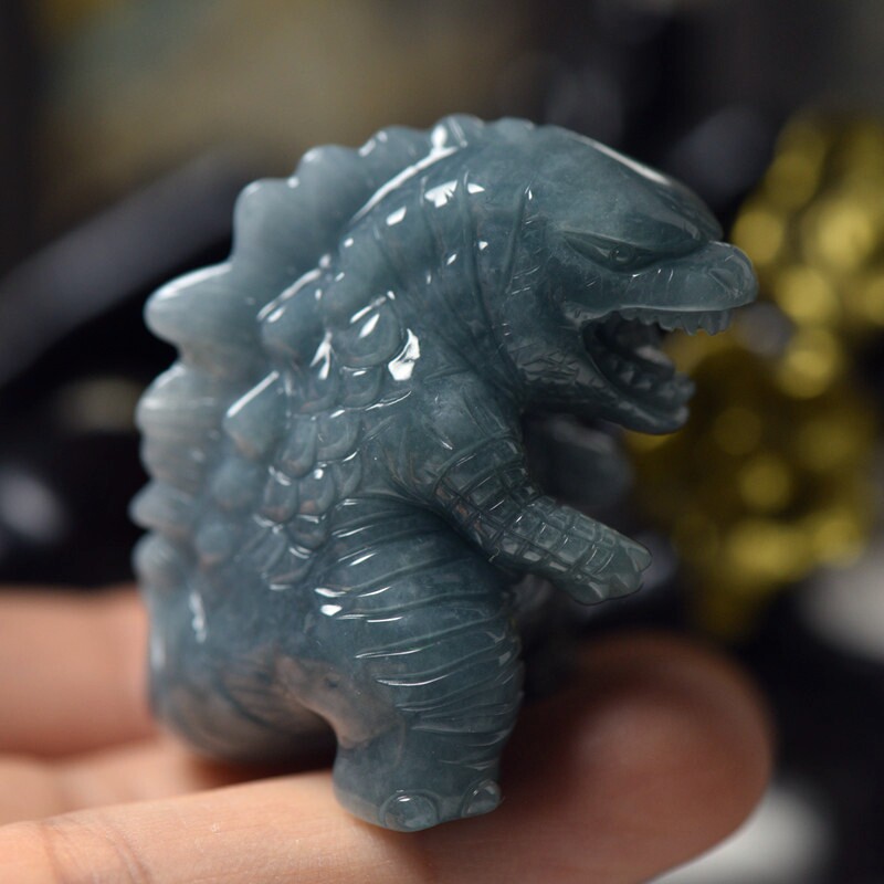 天然翡翠A货玉石恐龙摆件把件玉石玉器特色小摆带证书