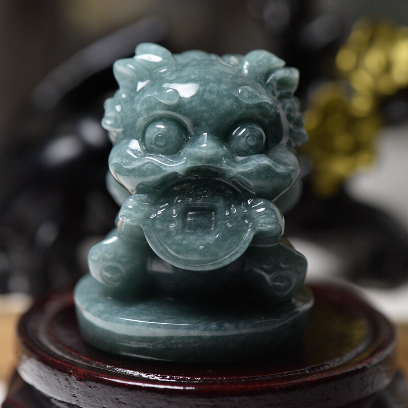 天然翡翠A货玉石吞金兽摆件玉石工厂直销玉器把件摆件带证书