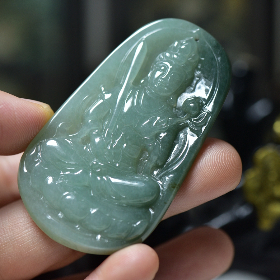 翡翠玉牌虚空菩萨吊坠 天然A货生肖牛虎守护神颈饰挂件 翡翠玉器